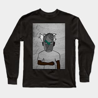 Simon - Dark Male Character with Crayon Mask and Waves Background Long Sleeve T-Shirt